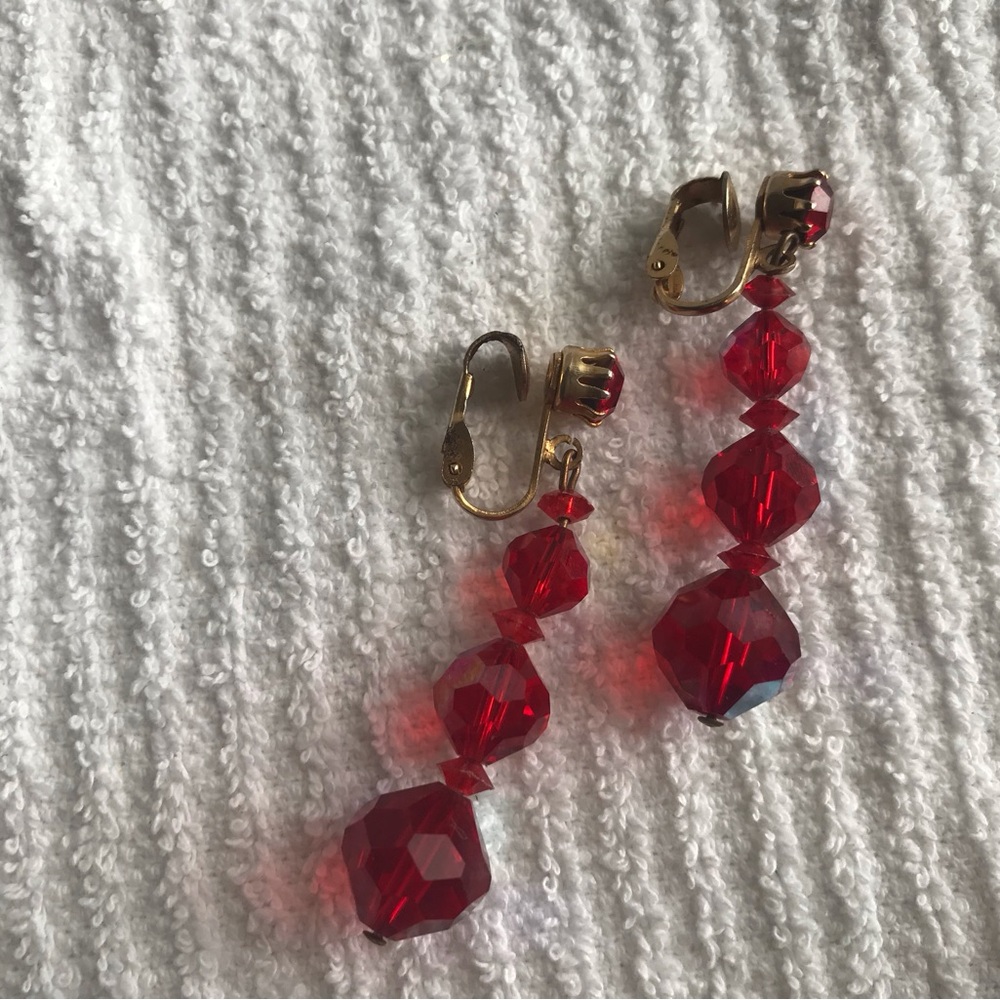 Elegant Red and Gold Clip-On Earrings